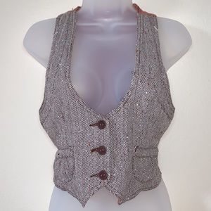 American Rag Cie Slim Fit Brown & White Tweed Button Front Vest - Sz. S